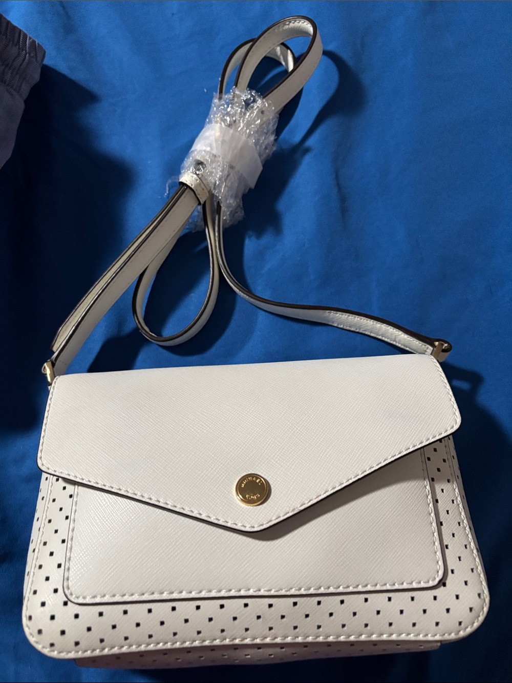 Michael Kors White Perforated Crossbody Bag with Gold Accent- NWOT